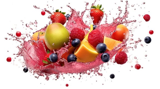free photos Assorted fresh fruits with water splash on white background AI generated images