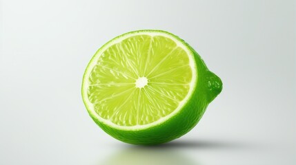  a lime cut in half on a white background with a reflection.  generative ai