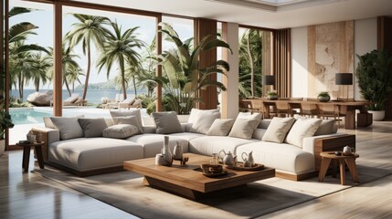 Fototapeta premium villa living room design interior bright walls