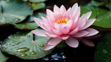 lotus flowers on water, lily on lake ,water reflection , trees in forest  ,wild lotus on sunset  sky on sea