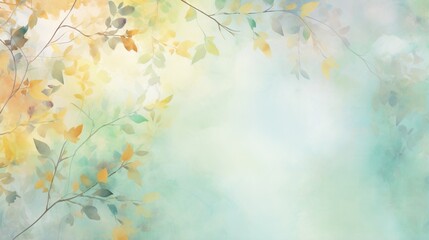  a painting of leaves on a tree branch with a blue sky in the background.  generative ai