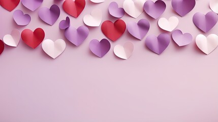  a bunch of hearts are flying in the air on a pink background.  generative ai