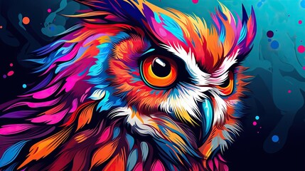  a colorful owl with big orange eyes and multicolored feathers.  generative ai