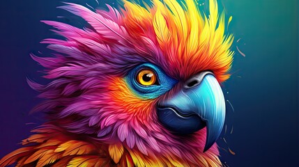  a colorful bird with a blue background and a yellow beak.  generative ai