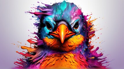  a colorful bird with splatters of paint on it's face.  generative ai