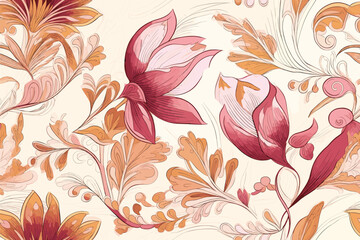 Vector art painting illustration flower pattern. textile, ornamental, ornate, hand-drawn, drapery, curl, watercolor, trendy, painting, repeat, fancy, elements, diverse, deco, stain