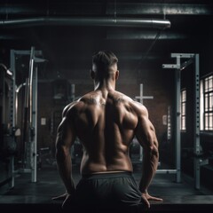 Fototapeta na wymiar A muscular man's back looking at the gym