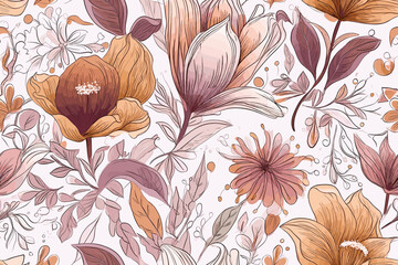 Vector art painting illustration flower pattern. textile, ornamental, ornate, hand-drawn, drapery, curl, watercolor, trendy, painting, repeat, fancy, elements, diverse, deco, stain