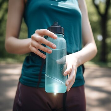 Woman holding the water bottle in the park