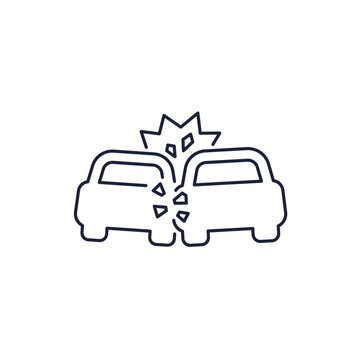 car crash, accident line icon on white