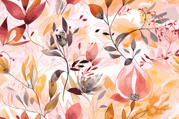 Vector art painting illustration flower pattern. textile, ornamental, ornate, hand drawn, drapery, curl, watercolor, trendy, painting, repeat, fancy, elements, diverse, deco, stain