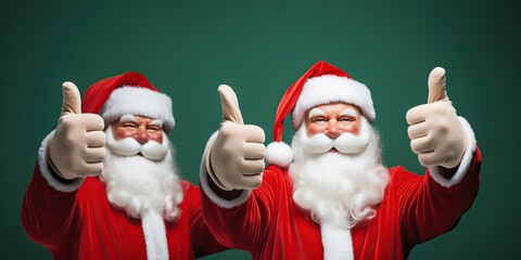 Two Santa's giving thumbs up. Focus on the hands. Generative Ai