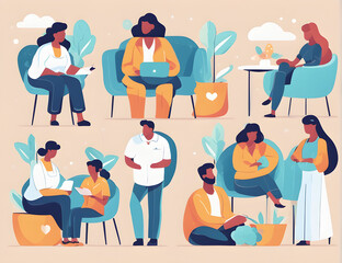 illustration of people social worker and discussing