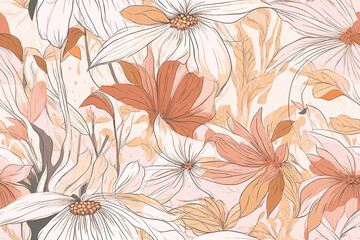 Vector art painting illustration flower pattern. textile, ornamental, ornate, hand drawn, drapery, curl, watercolor, trendy, painting, repeat, fancy, elements, diverse, deco, stain