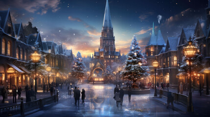 a Christmas market in a fairytale world - obrazy, fototapety, plakaty
