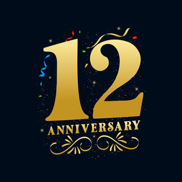 12 Anniversary luxurious Golden color 12 Years Anniversary Celebration Logo Design Template