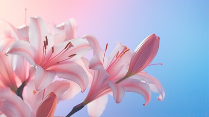  a bunch of pink lilies are in a glass vase.  generative ai