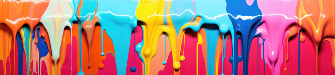 Rainbow colored paint dripping. Banner with colored oil streaks - obrazy, fototapety, plakaty