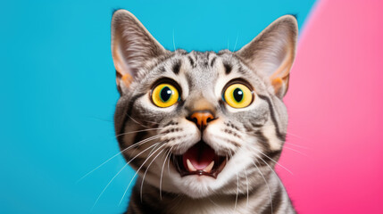 Amazed Cat isolated on colored background