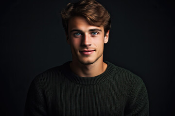 Fototapeta premium portrait of young handsome man in a black sweater, ai generated