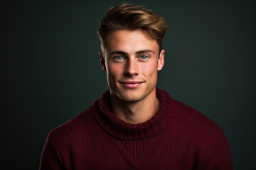 Obraz premium portrait of young handsome man in a red sweater, ai generated