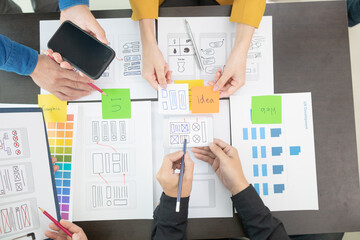 team of UI UX web designer are working together to develop mobile responsive websites with UI UX front end designer previews, UI UX web development ideas, front end designer. application development