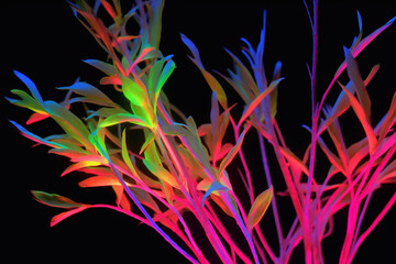 Twigs of plants with neon lighting.