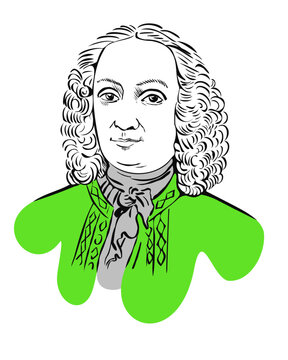 Royalty free vector portrait Antonio Vivaldi, vector stock image/illustration/sketch/drawing, isolated on white background