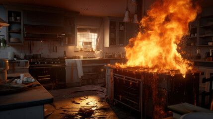 Kitchen Blaze: An Alarming Problem with a Burning Room Interior..