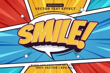 Abwaschbare Fototapete Positive Typografie Editable text effect Smile 3d cartoon template comic style premium vector