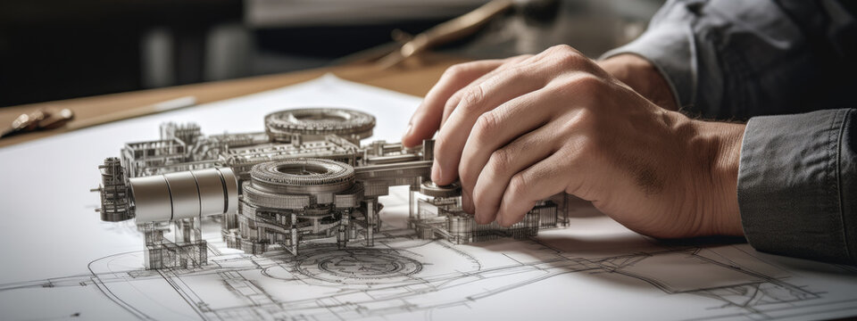 Male Architector or engineer create a blueprint of the future building