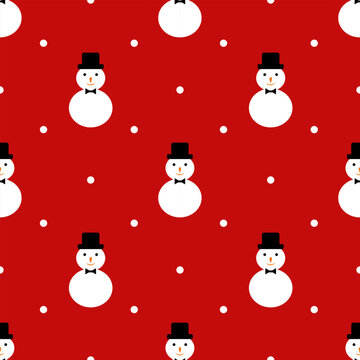 Seamless pattern Christmas snow man in hat with red background or design, print, textile, paper wrap