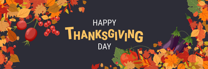 Happy Thanksgiving Day cartoon style vector illustration. Design for banner, flyer, invitation card, coupon, voucher