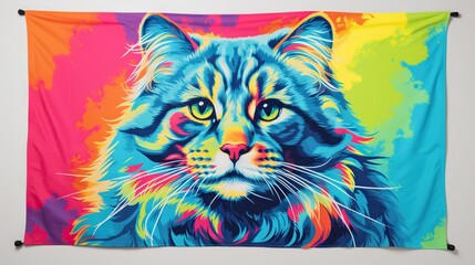  a multicolored painting of a cat on a wall.  generative ai