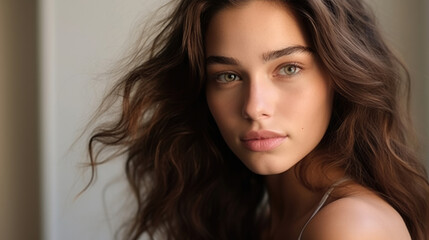 Naklejka premium Portrait of a young woman with natural makeup and natural styling.