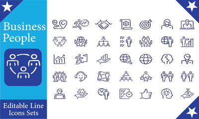 set of business people  , team, structure, communication, member, group Set Teamwork icons set. Teamwork outline icons with editable stroke collection. Includes Team, Cooperation, Vision, Motivation, 