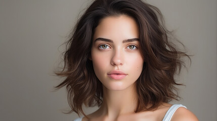 Naklejka premium Portrait of a young woman with natural makeup and natural styling.