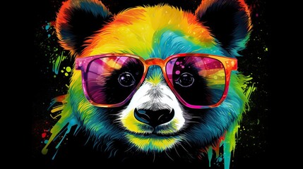  a colorful panda bear with sunglasses on it's face.  generative ai