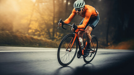 Professional road bicycle racer in action - obrazy, fototapety, plakaty