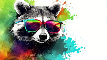  a raccoon wearing sunglasses with a splash of paint behind it.  generative ai