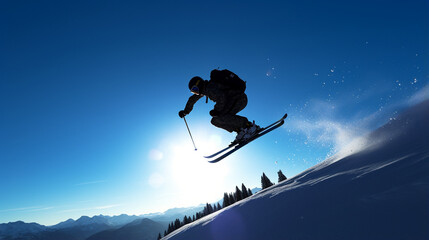 Skier jumping on the mountain. Generative Ai