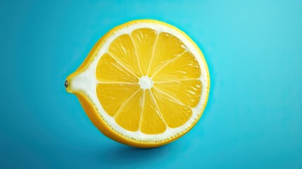  a half of a lemon on a blue background with water droplets.  generative ai
