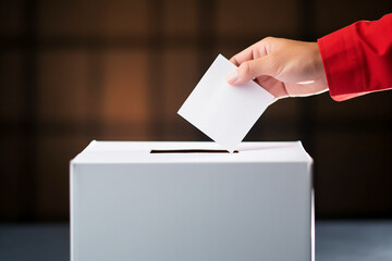 Men's hand inserting ballot into ballot box