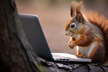 Fotobehang squirrel using laptop © mongkeyD
