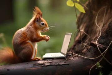 Foto op Canvas squirrel using laptop © mongkeyD