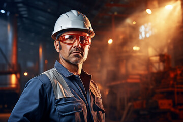 Professional engineer worker wearing uniform in a factory. Generative AI
