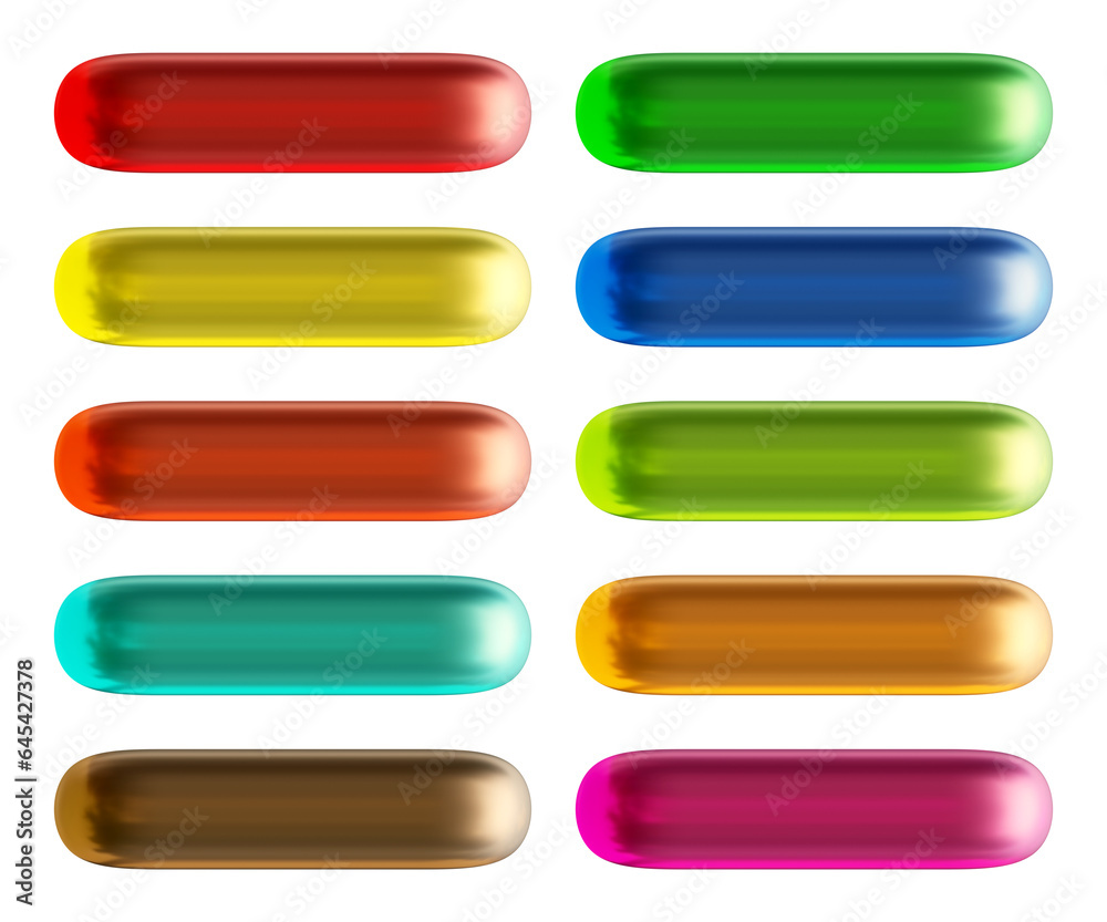 Fototapete Set of round rectangle shape buttons in 3d rendering isolated on transparent background for text, infographic, web and frame concept.
