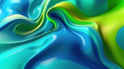 Abstract fluid organic 3D background banner with blue and green. Generative ai
