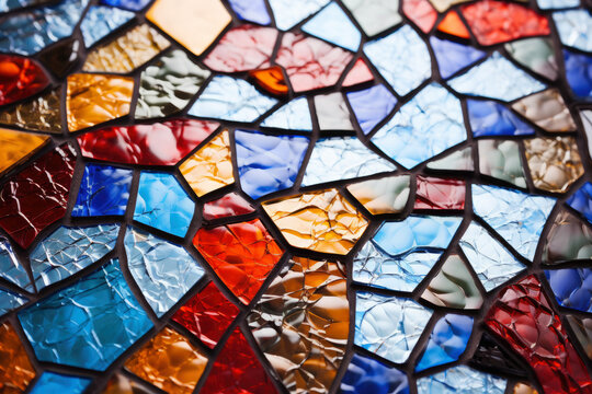 An Exquisite Handcrafted Glass Mosaic: A Mesmerizing Macro Shot Revealing the Stunning Beauty of Luminous, Colorful, and Intricate Artistic Craftsmanship.