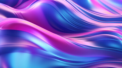 Naklejka premium Abstract fluid 3d render iridescent holographic curved wave. Generative ai